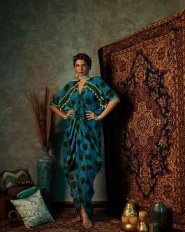 Blue Blotch Drawstring Kaftan