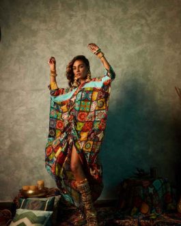 Big Tile Drawstring Kaftan