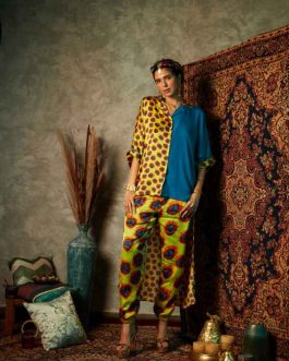 Lime Blotch and Blue Half & Half Shirt