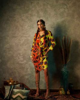 Orange Blotch Half & Half Dress